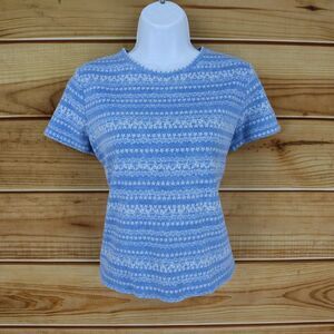 Studio Works The Studio T-Shirt Womens Size PM Blue White Stars 100% Cotton Soft